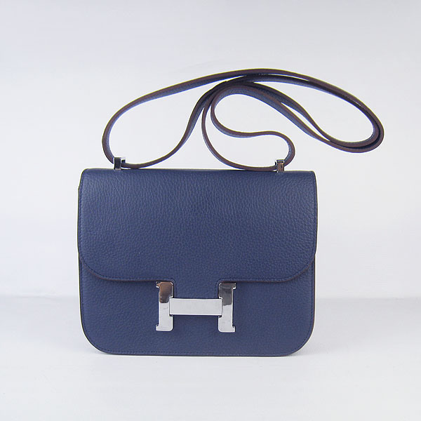 7A Hermes Oxhide Leather Message Bag Dark Blue H017 - Click Image to Close